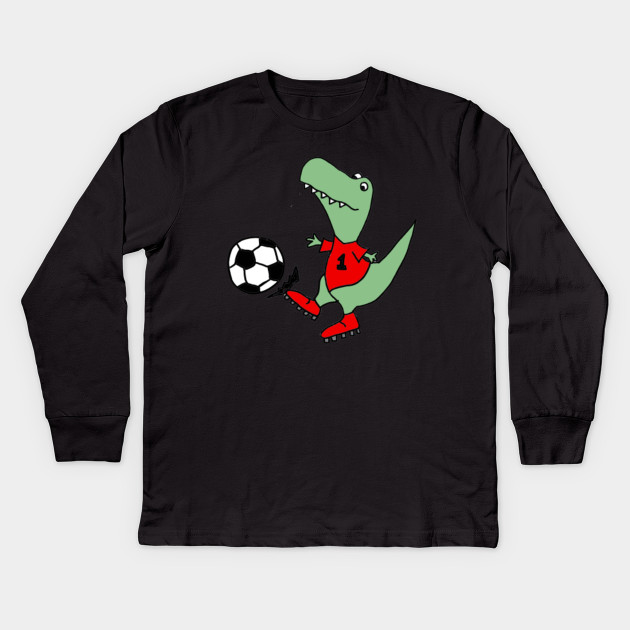 Funny Green T-rex Dinosaur Playing Soccer